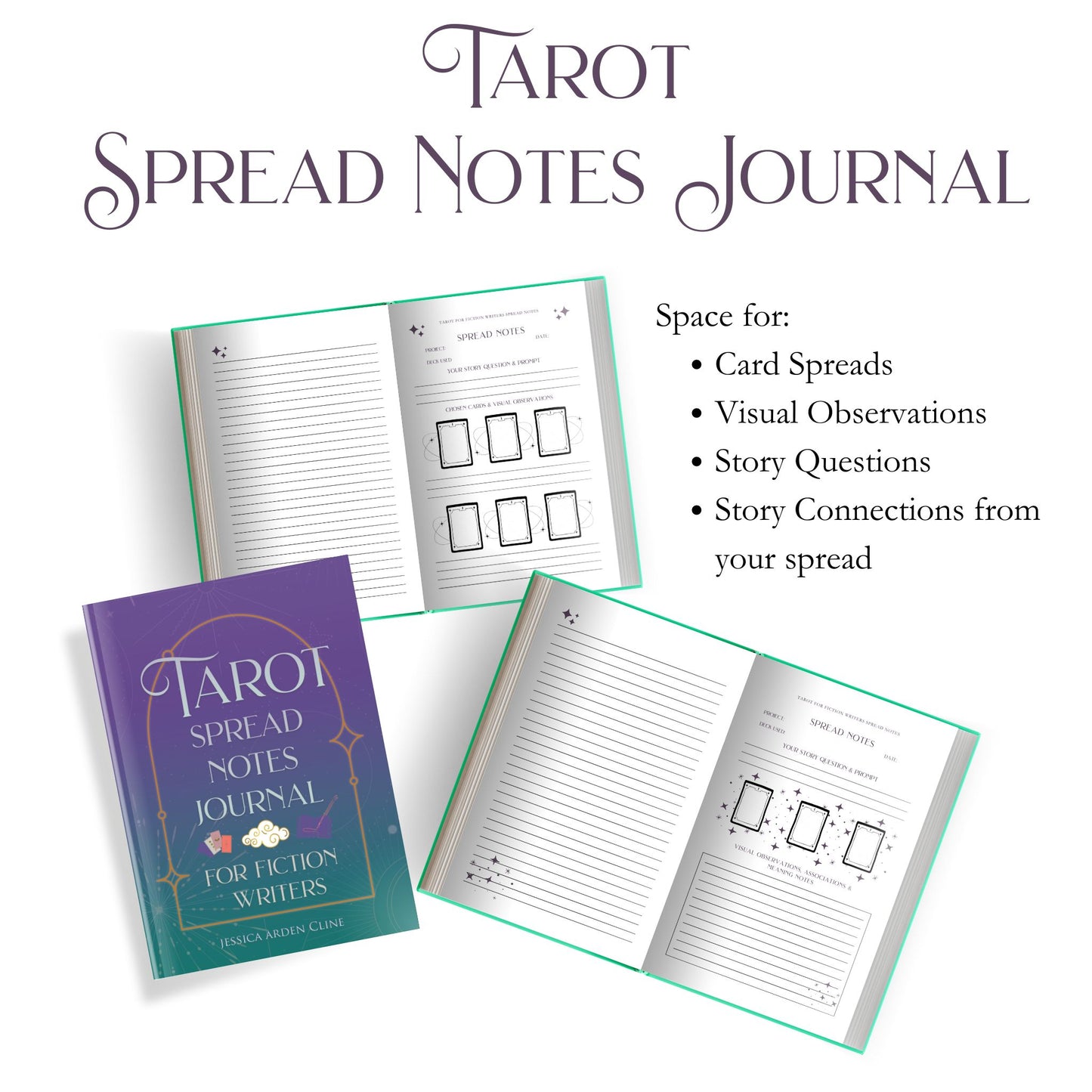 Tarot Spread Notes Journal for Fiction Writers Bundle (6 x 9 Perfect Bound Notebook + PDF Digital Download)