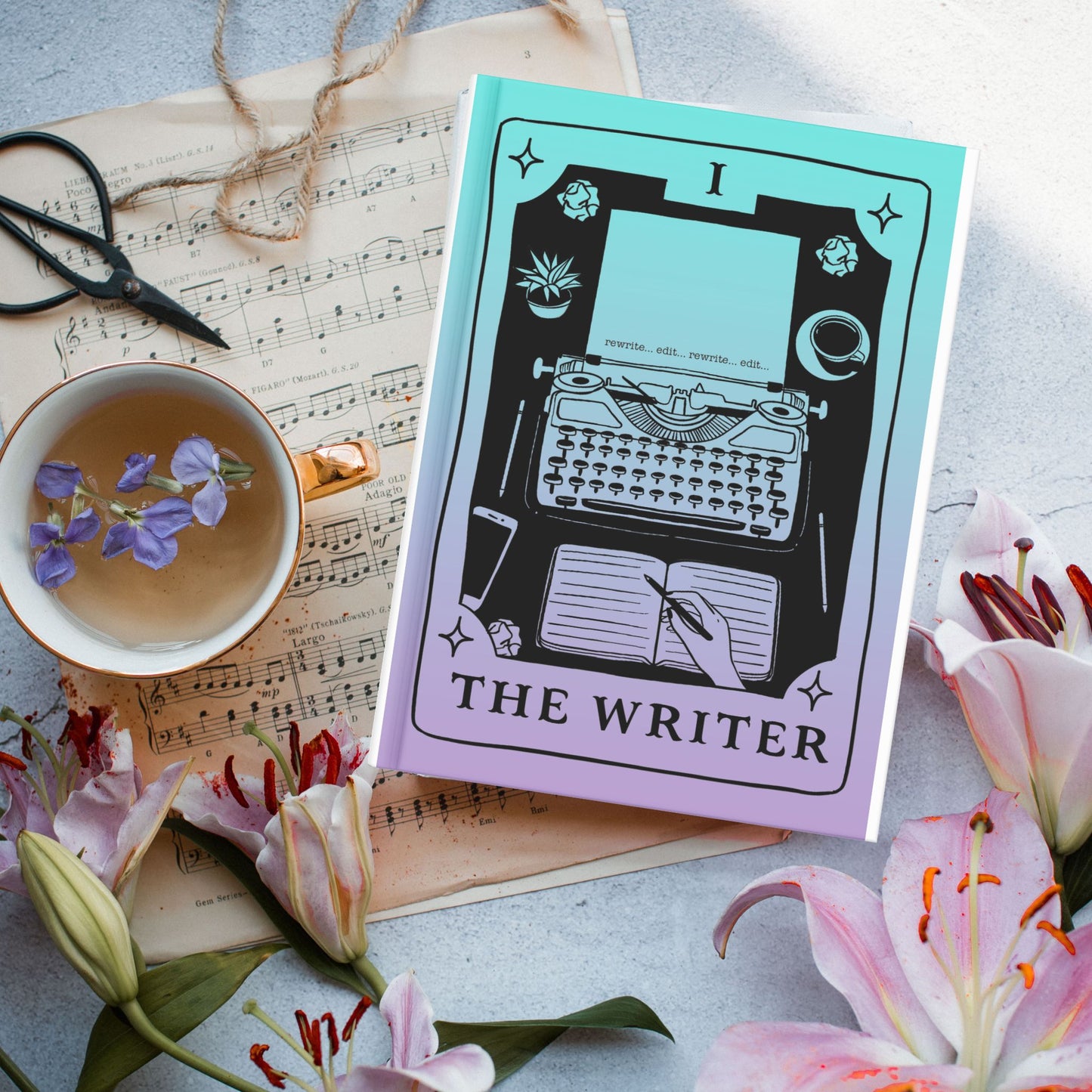 The Writer: Ink & Inspiration Notebook | Dark Mode Teal & Purple (6x9 Perfect Bound)