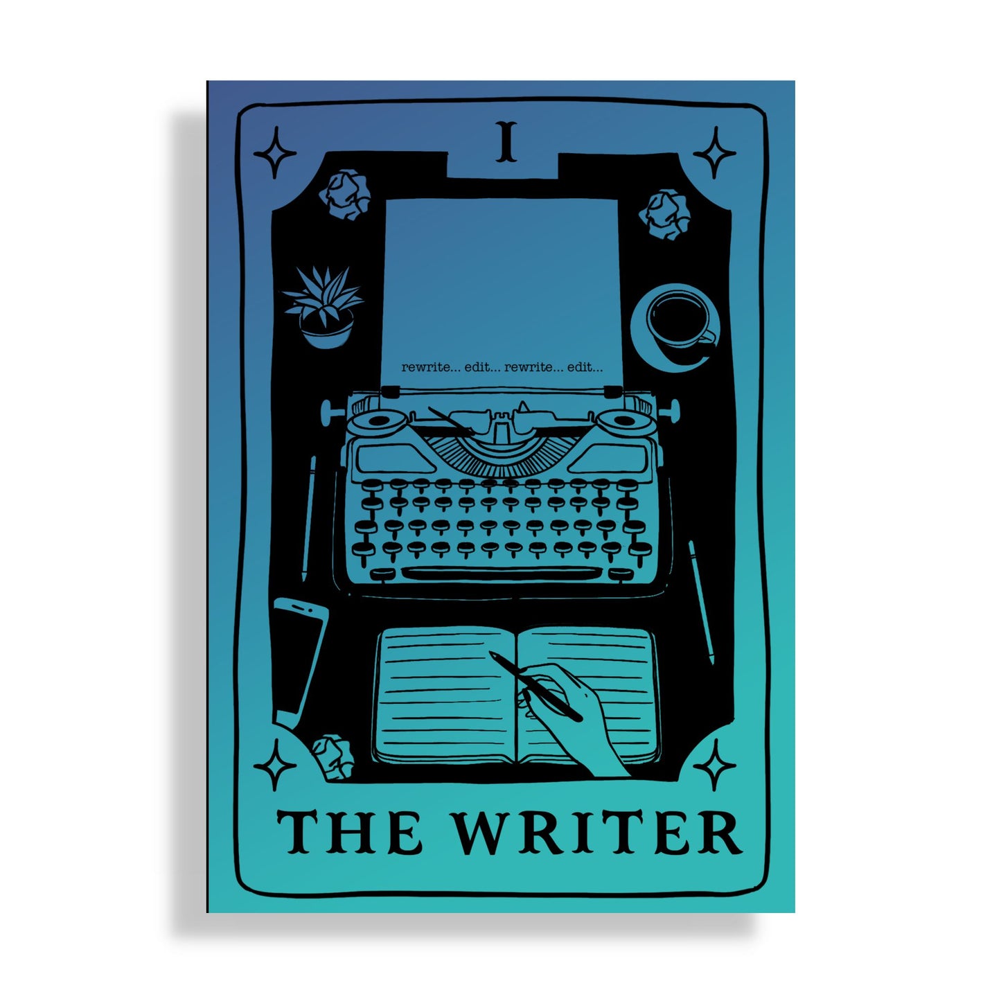 The Writer: Ink & Inspiration Notebook |  Dark Mode Blue & Teal  (6x9 Perfect Bound)