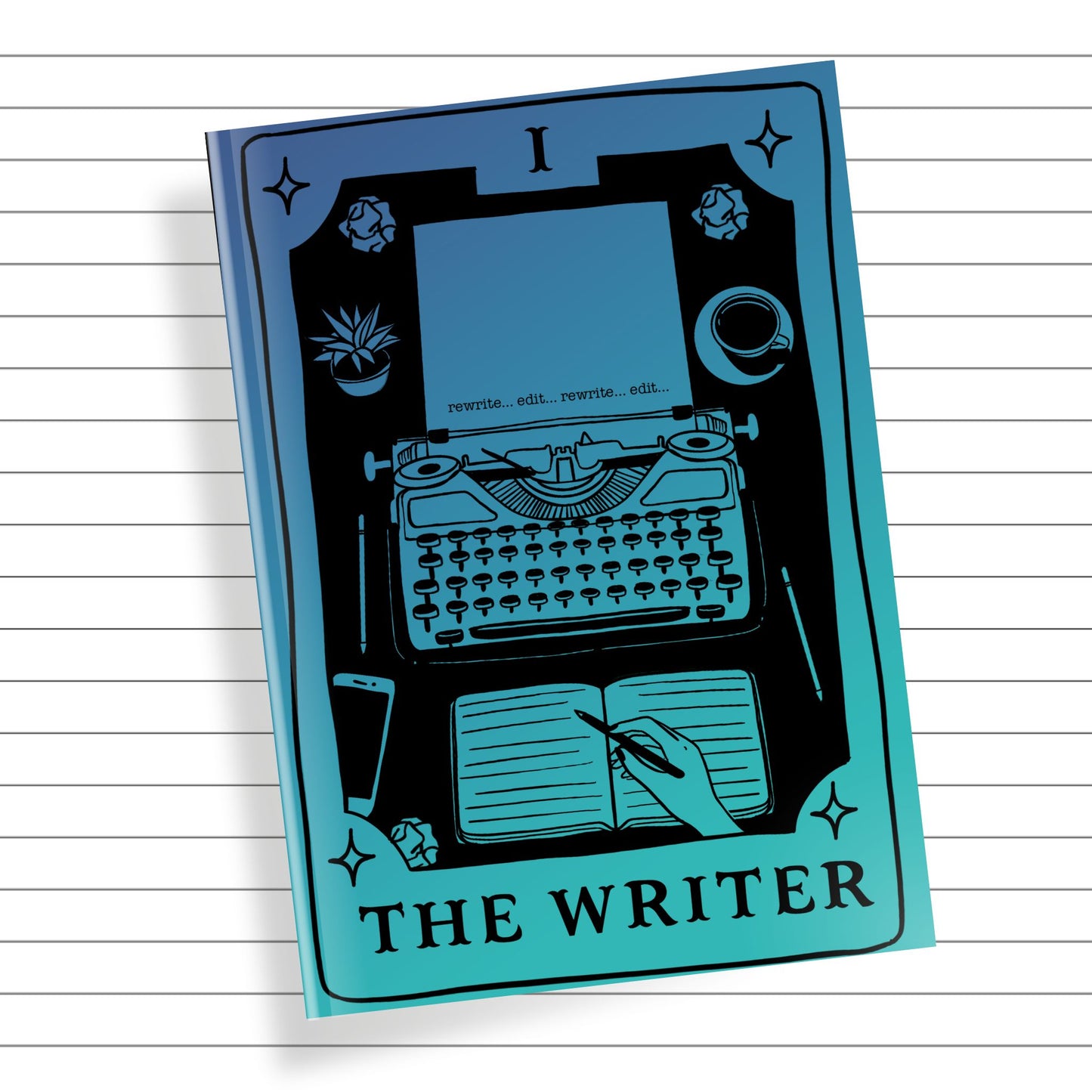 The Writer: Ink & Inspiration Notebook |  Dark Mode Blue & Teal  (6x9 Perfect Bound)